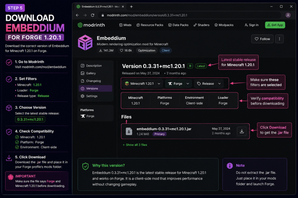 Embeddium 0.3.31 download for Minecraft Forge 1.20.1