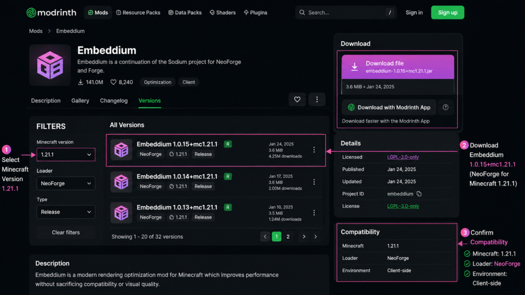 Embeddium 1.0.15 download for Minecraft 1.21.1 NeoForge