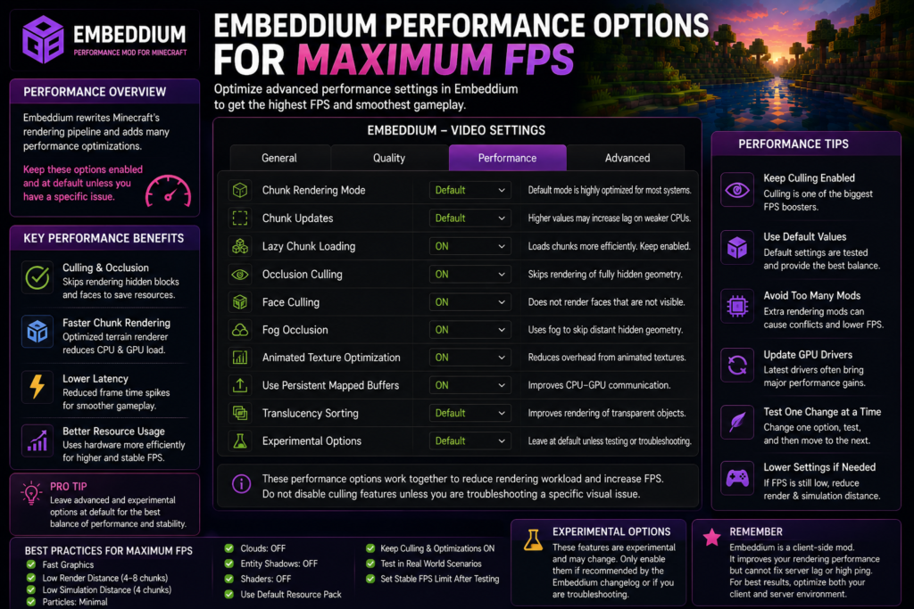 Embeddium performance options for maximum FPS