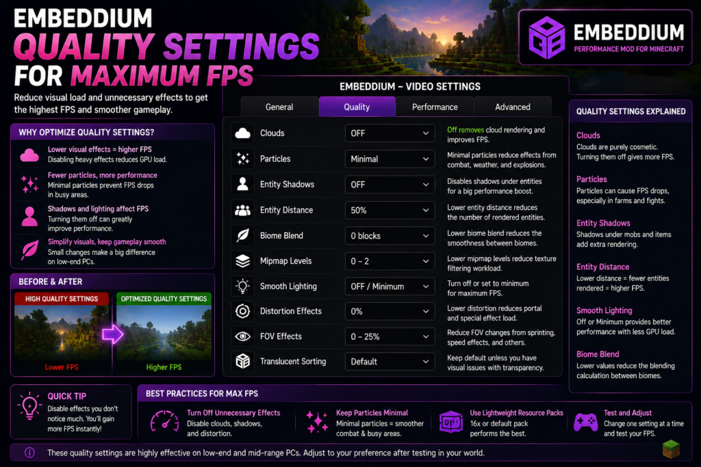 Embeddium quality options optimized for maximum FPS