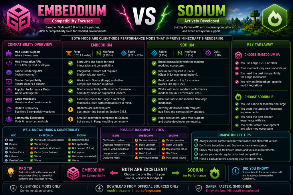 Embeddium versus Sodium mod compatibility comparison