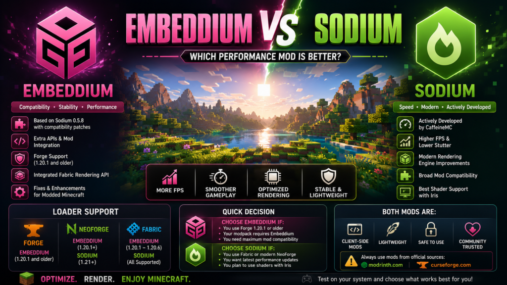 Embeddium vs Sodium Minecraft performance mod comparison