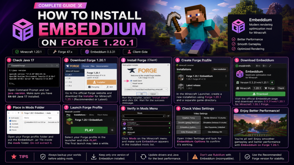 How to install Embeddium on Forge 1.20.1