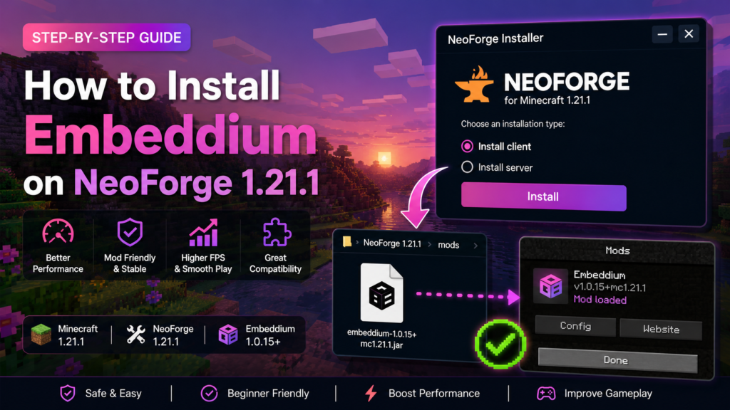 How to install Embeddium on NeoForge 1.21.1