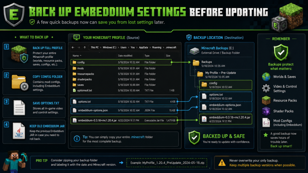 Backing up Embeddium settings and Minecraft configuration files