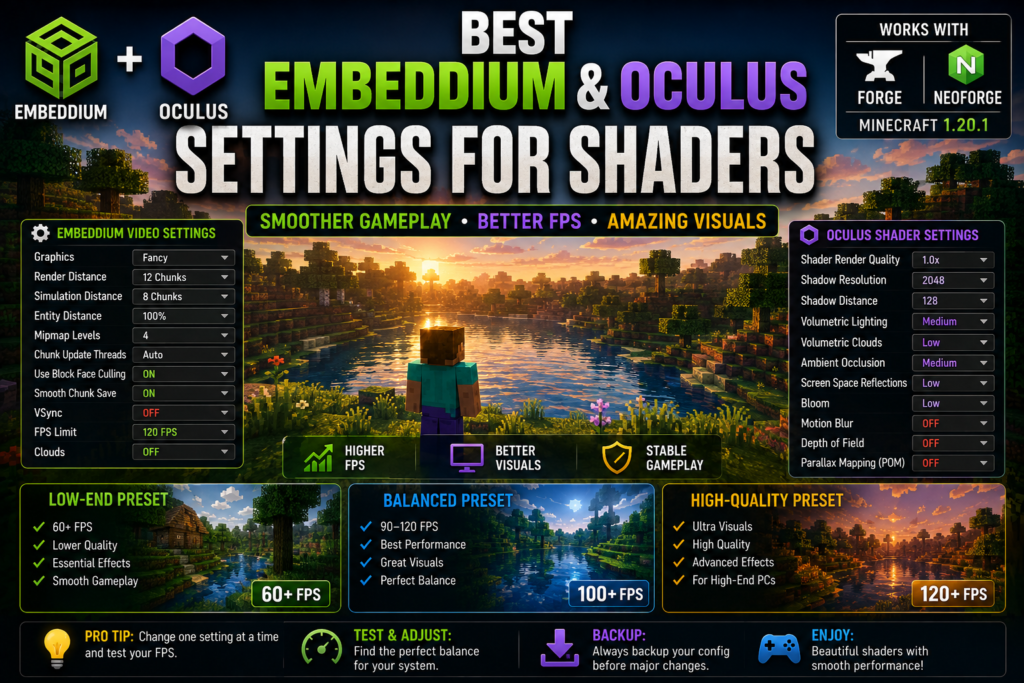Best Embeddium and Oculus settings for Minecraft shaders