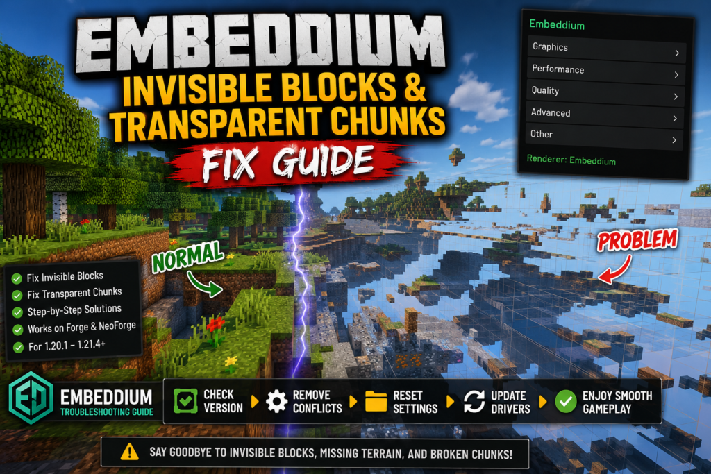 Embeddium invisible blocks and transparent chunks issue in Minecraft