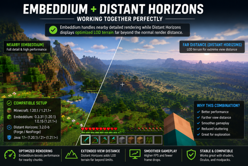 Correct Embeddium and Distant Horizons files in Minecraft mods folder
