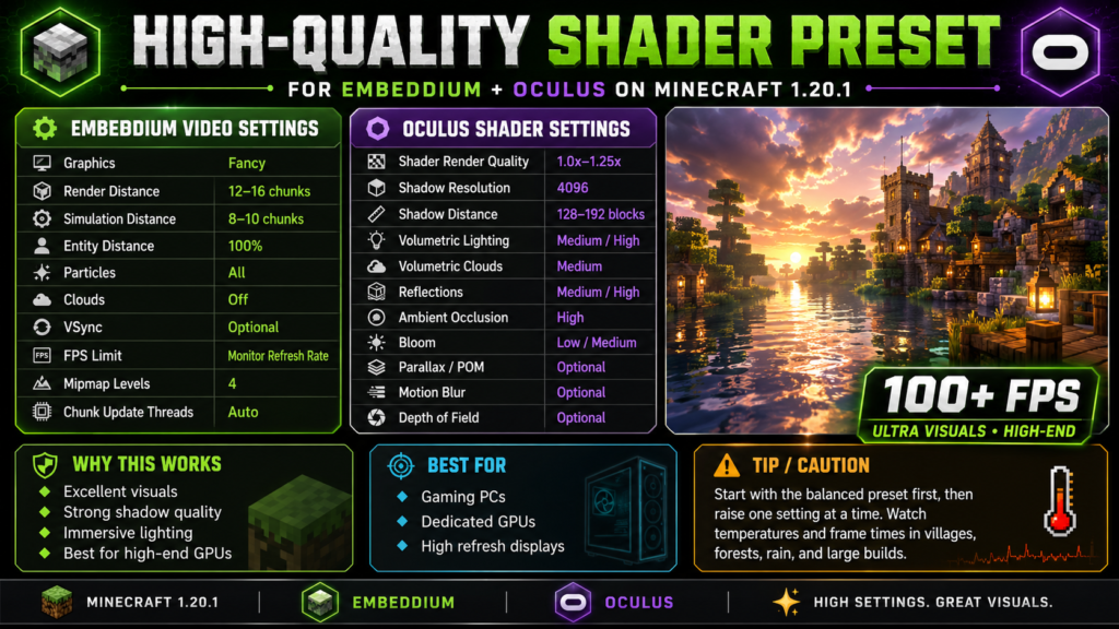 High-quality Embeddium and Oculus shader settings
