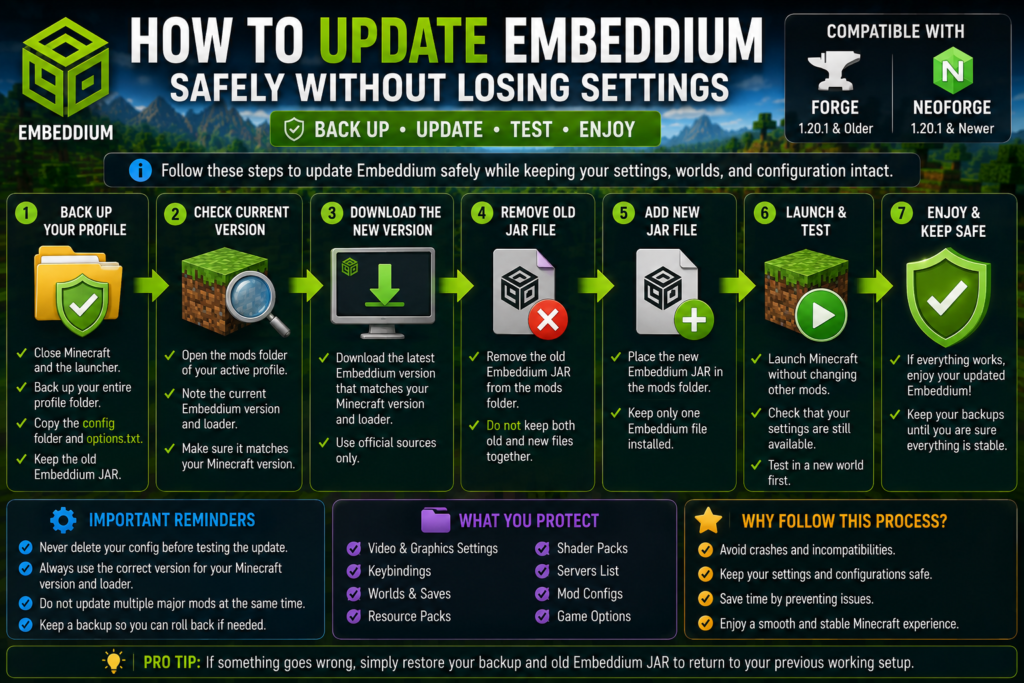 Safe Embeddium update process with backup and version replacement