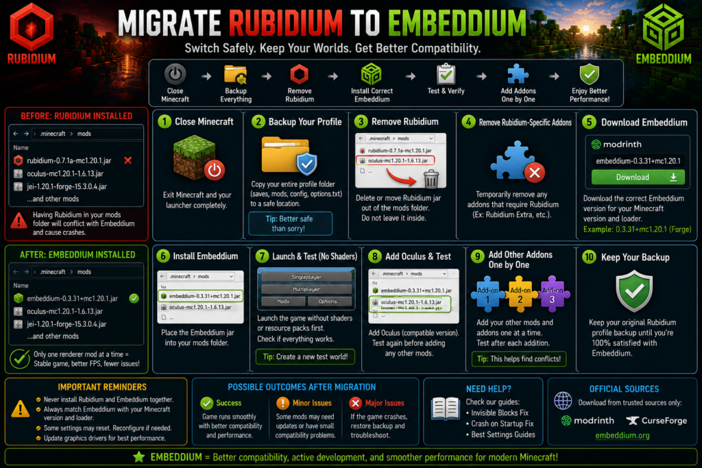 Steps to replace Rubidium with Embeddium safely