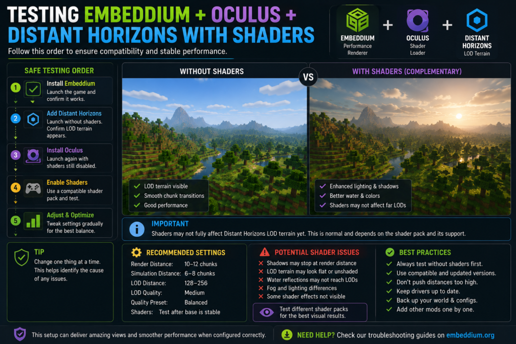 Testing Embeddium, Oculus, and Distant Horizons without shaders